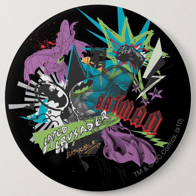 Batman Caped Crusader Neon Collage Button (Vorderseite)