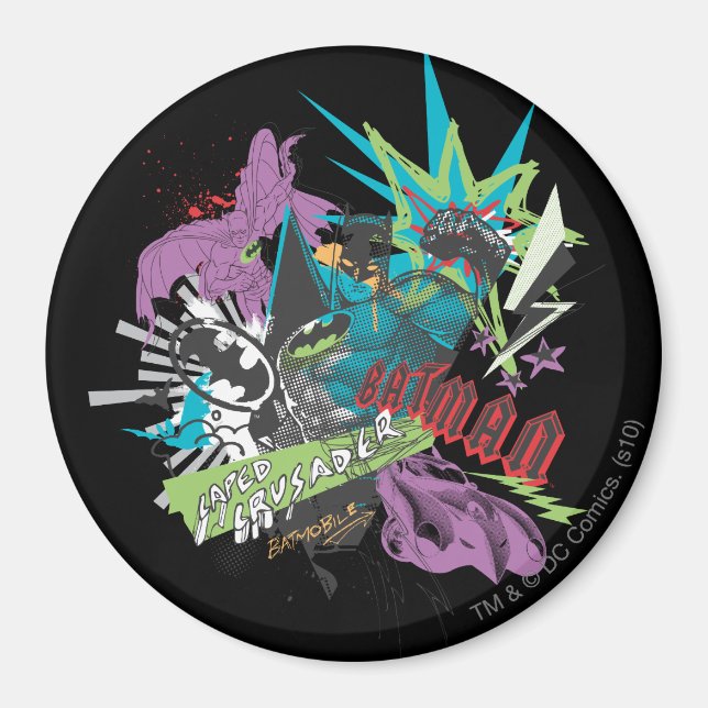Batman Caped Crusader Neon Collage Magnet (Vorne)