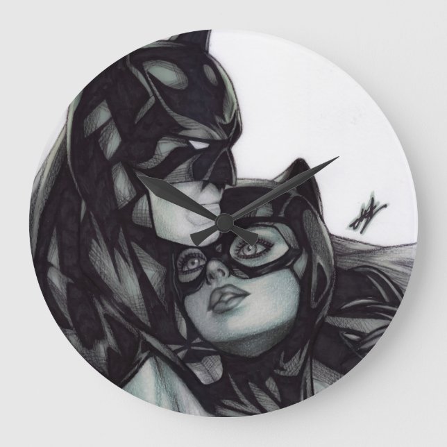 Batman & Catwoman ~ Bruce wayne & Selina Kyle Große Wanduhr (Vorderseite)