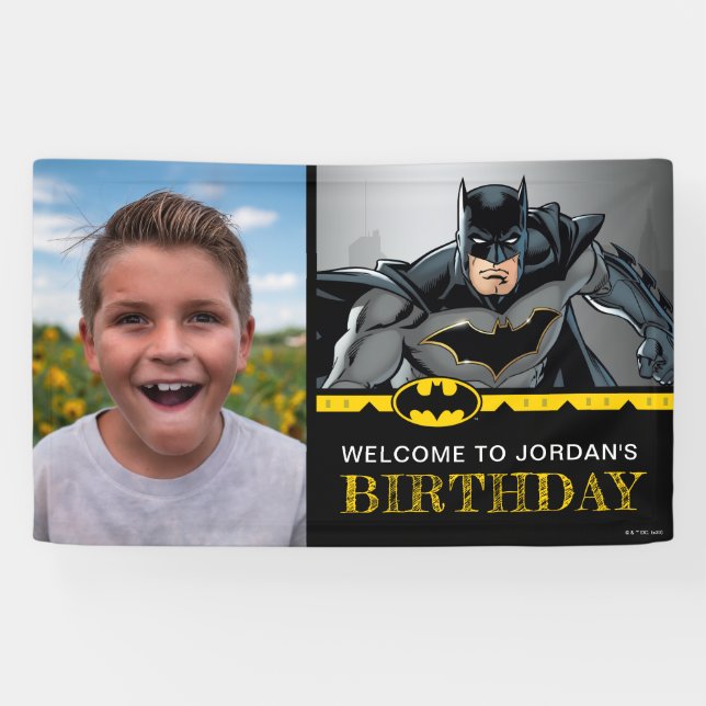 Batman | Chalkboard Happy Birthday Welcome Foto Banner (Horizontal)