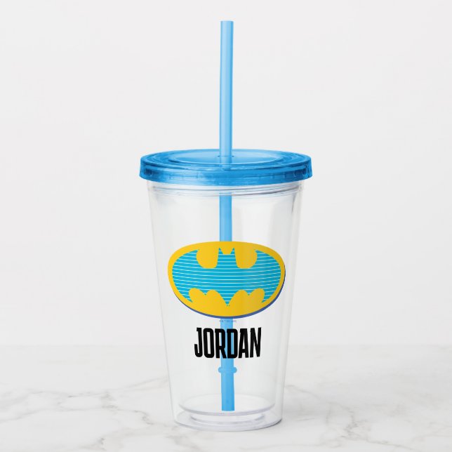Batman | Cyan Stripes Symbol Acryltrinkbecher (Vorderseite)