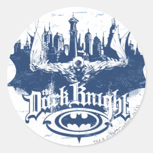 Batman Dark Knight   Citycape Blue Logo Runder Aufkleber