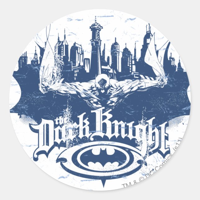 Batman Dark Knight | Citycape Blue Logo Runder Aufkleber (Vorderseite)