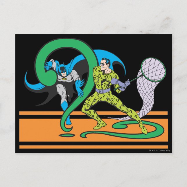Batman Fights Riddler Postkarte (Vorderseite)