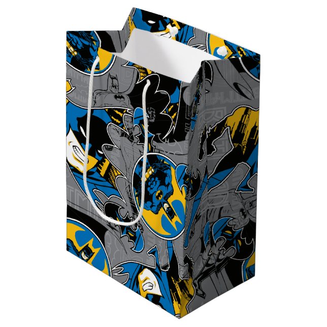 Batman Full Throttle Wurf Muster Mittlere Geschenktüte (Vorderseite Schrägansicht)