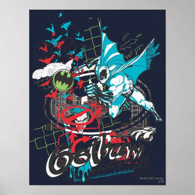 Batman Gotham Guardian Lineart Collage Poster (Vorne)