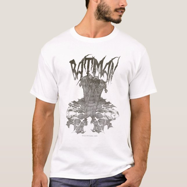 Batman | Grafisches Novel Pencil-Design Beige Logo T-Shirt (Vorderseite)