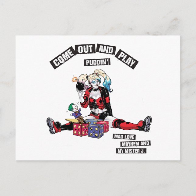Batman | Harley Quinn "Come out and Play Puddin" Postkarte (Vorderseite)