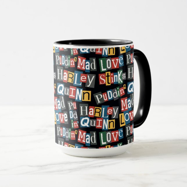 Batman | Harley Quinn Ransom Note Style Muster Tasse (VorderseiteRechts)