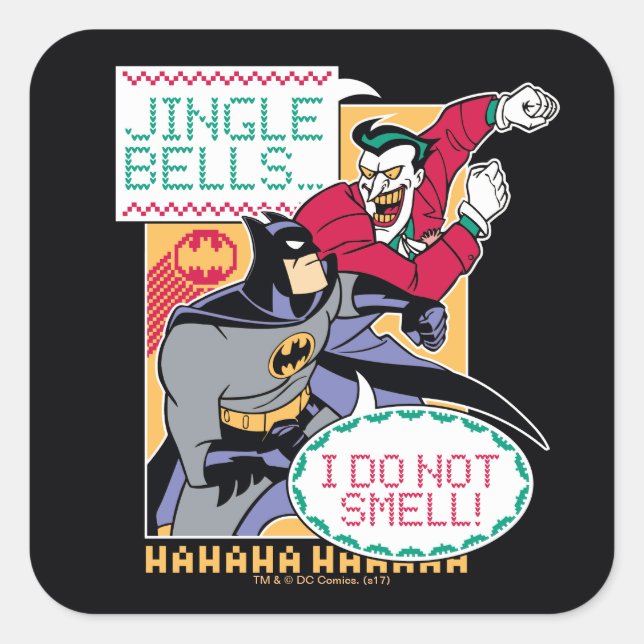 Batman | Jingle Bells, ich rieche nicht! Quadratischer Aufkleber (Vorderseite)