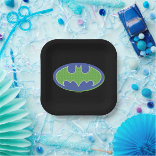 Batman   Lila und grünes Symbol Pappteller