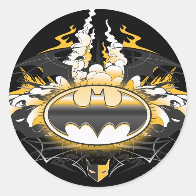 Batman-Logo mit Autos Runder Aufkleber (Vorderseite)