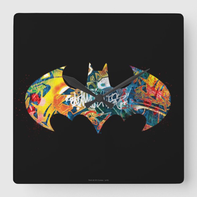 Batman Logo Neon/80er Graffiti Quadratische Wanduhr (Vorderseite)