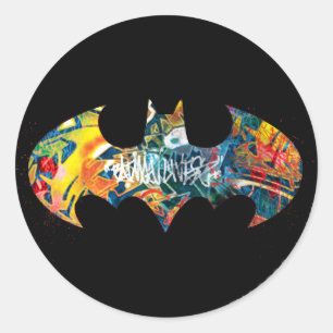 Batman Logo Neon/80er Graffiti Runder Aufkleber