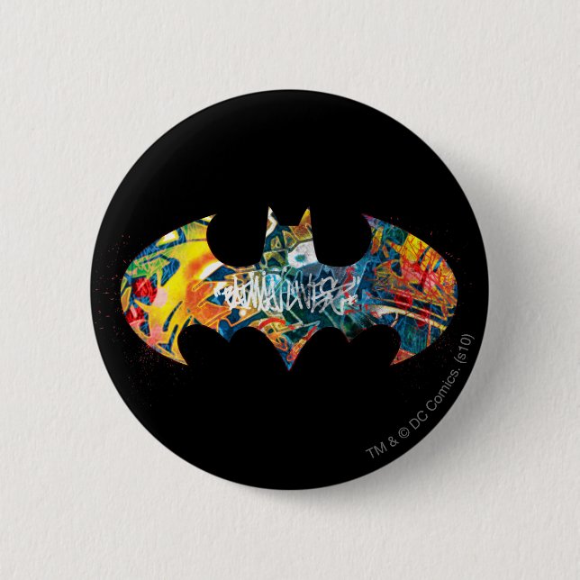 Batman Logo Neon 80's Graffiti Button (Vorderseite)