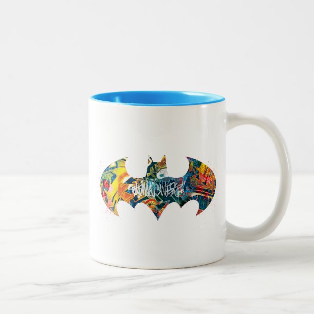 Batman Logo Neon 80's Graffiti Zweifarbige Tasse (Rechts)