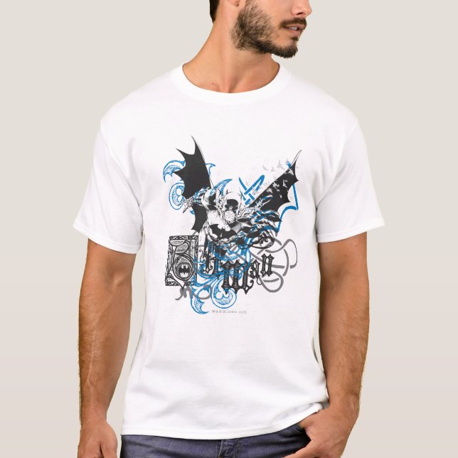 Batman mit Knüpfarbeit Collage T-Shirt (Vorderseite)