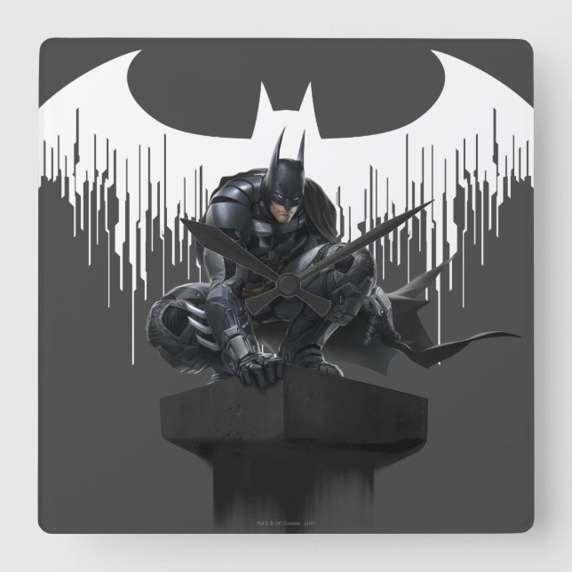 Batman Perched auf einer Säule Quadratische Wanduhr (Vorderseite)