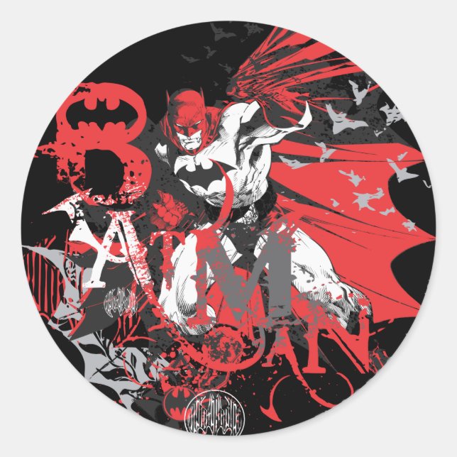 Batman Red und Black Collage Runder Aufkleber (Vorderseite)