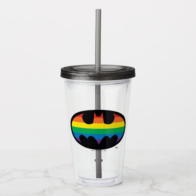 Batman-Regenbogen-Logo Acryltrinkbecher (Vorderseite)