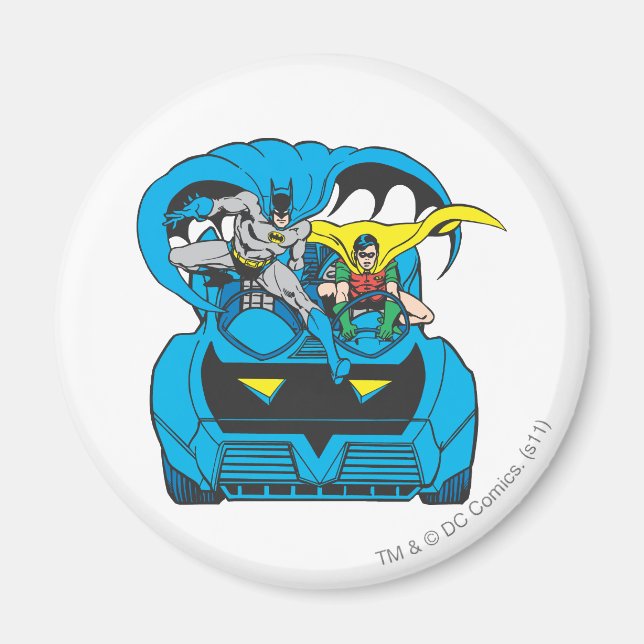 Batman & Robin fahren mit dem Batmobil Magnet (Vorne)