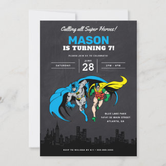 Batman & Robin - Gotham City | Chalkboard Birthday Einladung