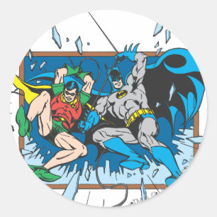 Batman & Robin zerbrechen Fenster Runder Aufkleber
