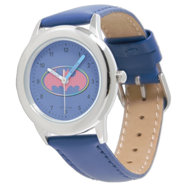 Batman | Rosa Polka-Dot-Logo Armbanduhr (Schrägansicht)