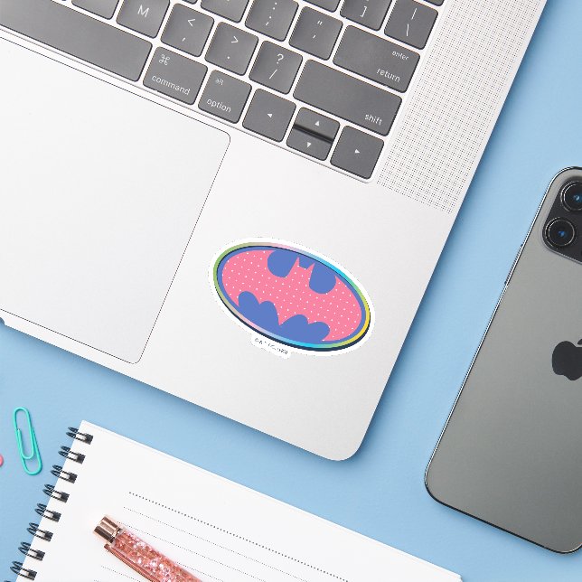Batman | Rosa Polka-Dot-Logo Aufkleber (Laptop mit iPhone)