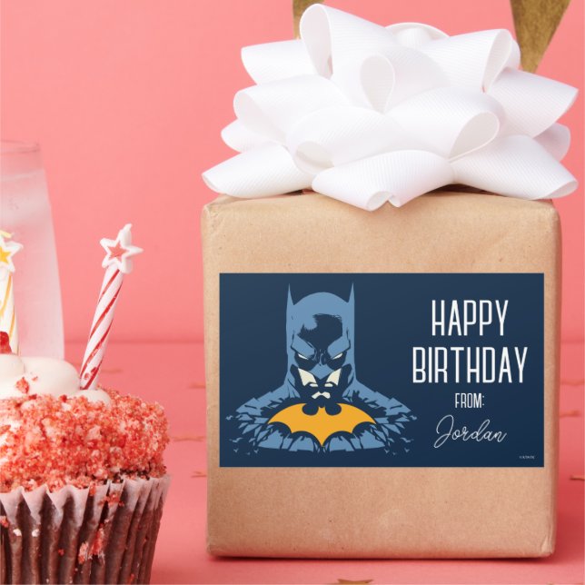 Batman schmetterte Bust mit Gold | Happy Holidays Rechteckiger Aufkleber (Party)