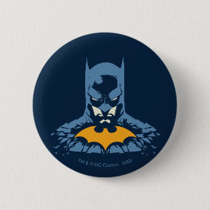 Batman schmetterte Büste mit Gold-Logo Button