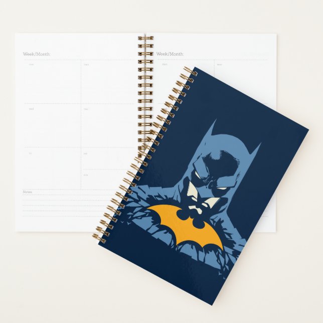 Batman schmetterte Büste mit Gold-Logo Planer (Anzeige)