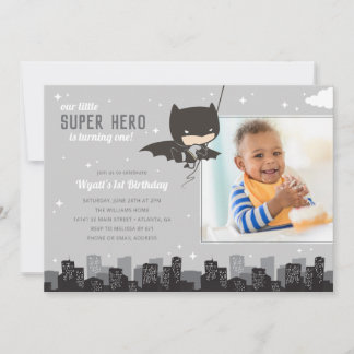 Batman Super Hero Erster Geburtstag - Foto Einladung