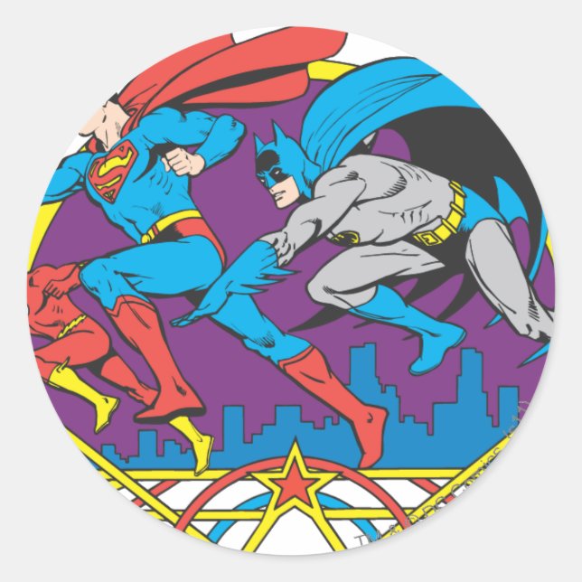 Batman + Superman + Blitz Runder Aufkleber (Vorderseite)