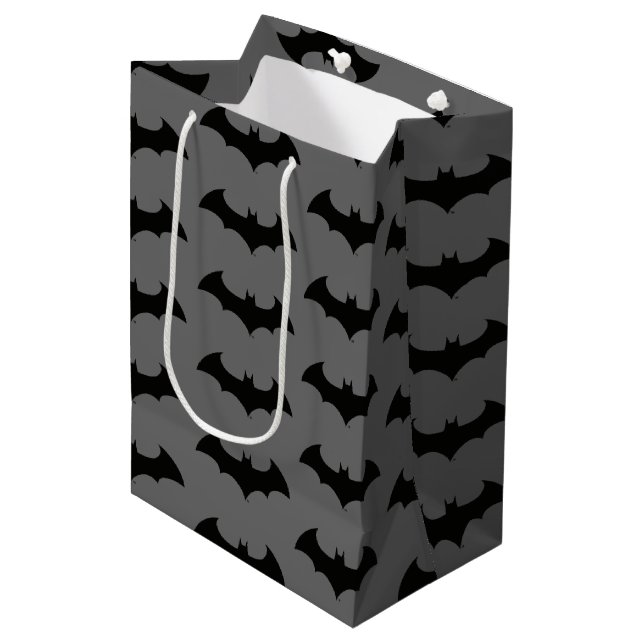 Batman Symbol | Einfache Bat-Silhouette Mittlere Geschenktüte (Vorderseite Schrägansicht)