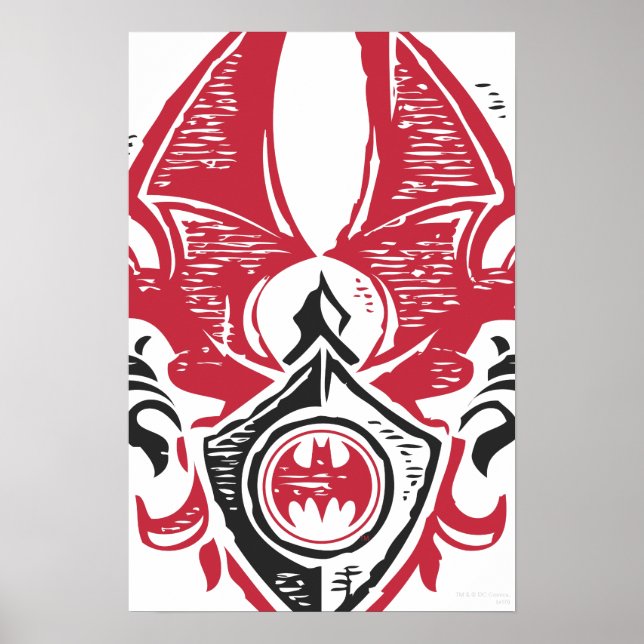 Batman Symbol | Red Black Bat Briefmarke Wappen Lo Poster (Vorne)
