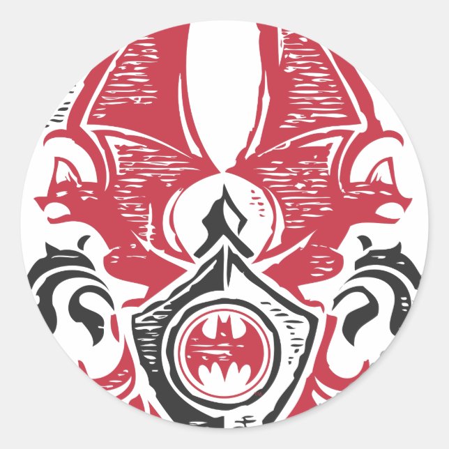 Batman Symbol | Red Black Bat Briefmarke Wappen Lo Runder Aufkleber (Vorderseite)