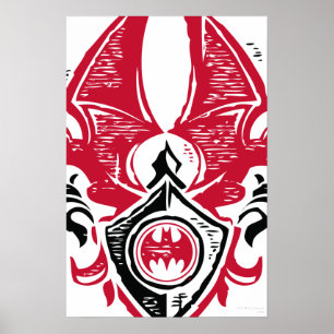 Batman Symbol   Red Black Bat Stamp Crest Logo Poster