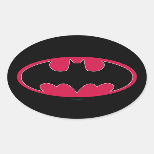 Batman Symbol   Rotes Schwarzes Logo Ovaler Aufkleber