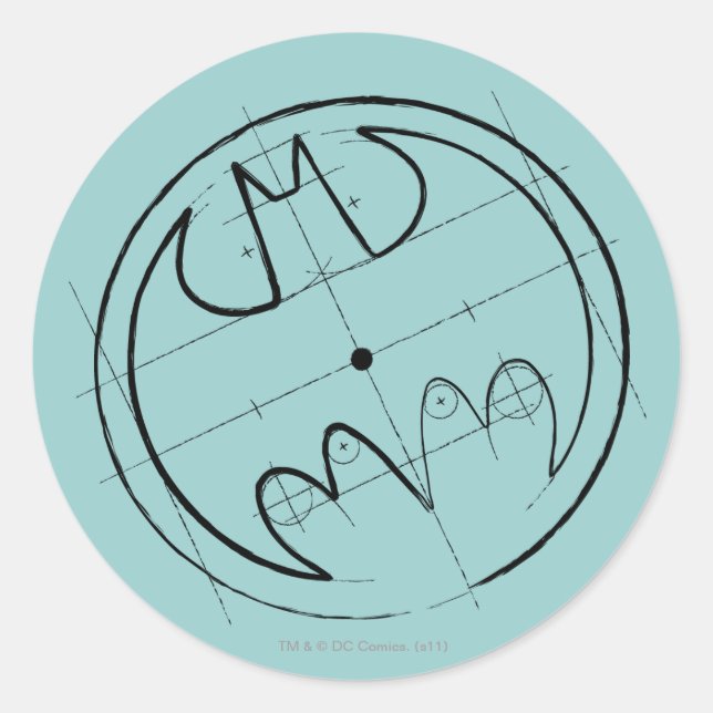 Batman Symbol | Technisches Sketch-Logo Runder Aufkleber (Vorderseite)