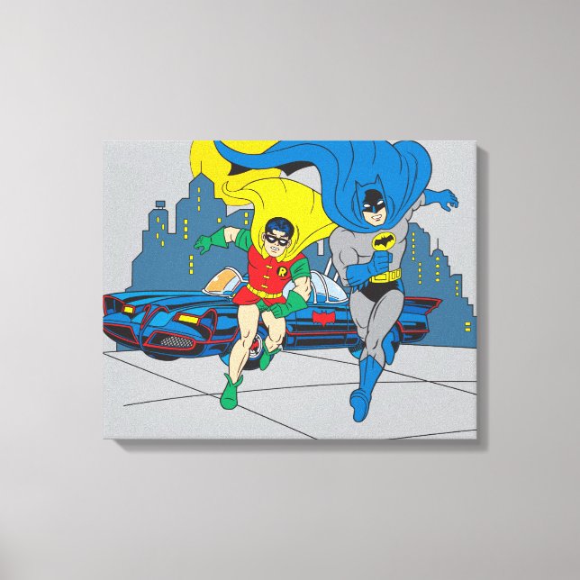Batman und Robin laufen Leinwanddruck (Vorderseite)