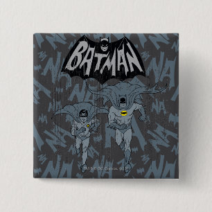 Batman und Robin mit Logo abgenutzte Grafik Button