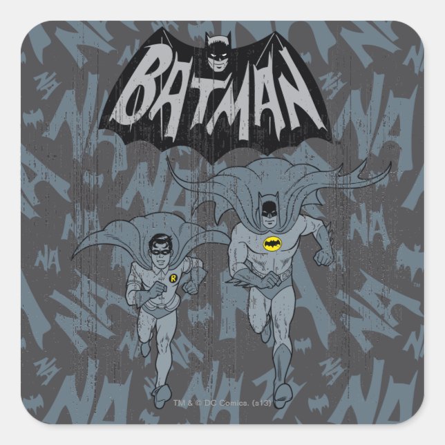 Batman und Robin mit Logo-bedrückte Grafik Quadratischer Aufkleber (Vorderseite)