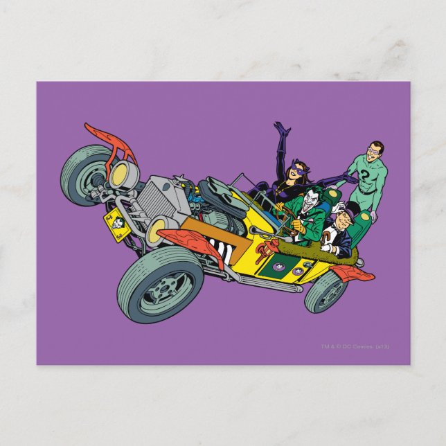 Batman Villains in Jokermobile Postkarte (Vorderseite)