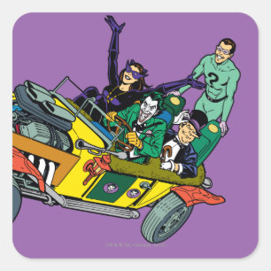 Batman Villains in Jokermobile Quadratischer Aufkleber