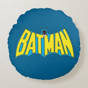 Batman   Vintage Gelb Blau Logo Rundes Kissen