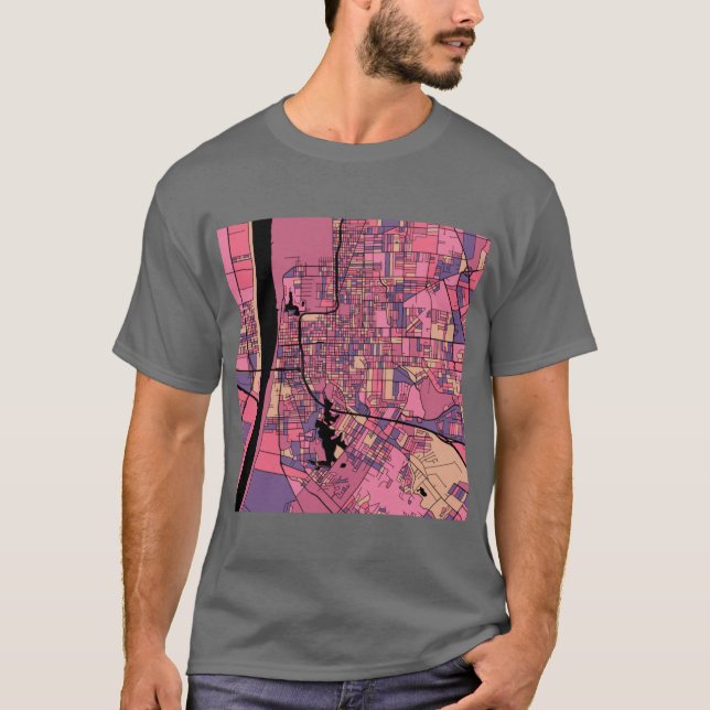 Baton Rouge Kartenmuster in Lila rosa Oversifizier T-Shirt (Vorderseite)