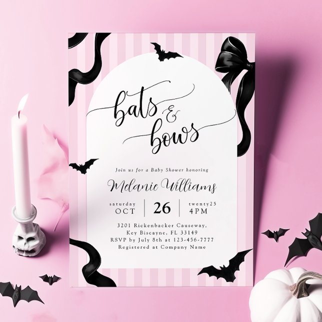 Bats and Bows Halloween Baby Shower Invitation Einladung (Von Creator hochgeladen)