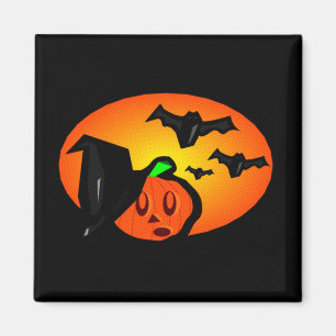 Bats & Pumpkin Jack Orange Halftone Logo Magnet