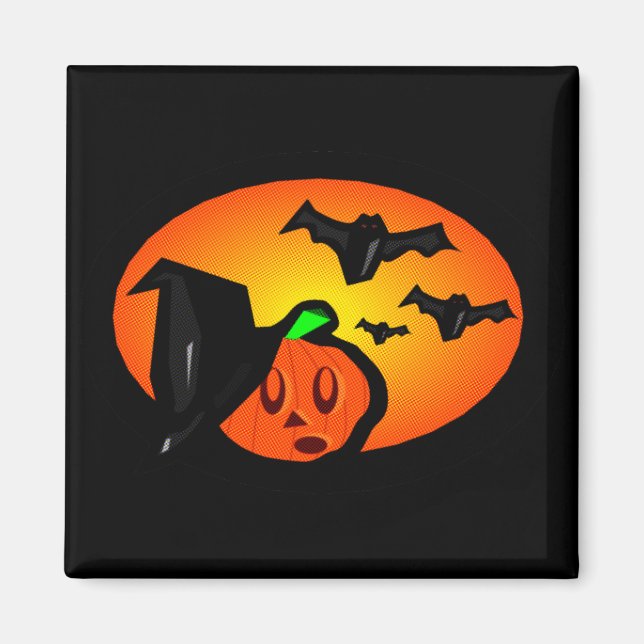 Bats & Pumpkin Jack Orange Halftone Logo Magnet (Vorne)